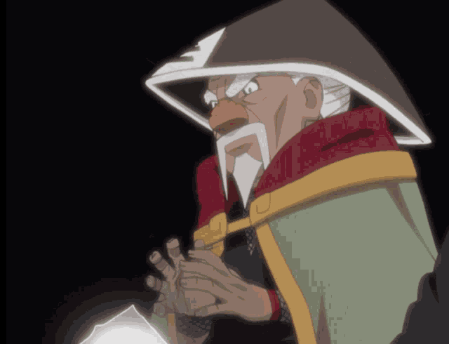 a cartoon character with a beard wearing a hat with a white arrow on it