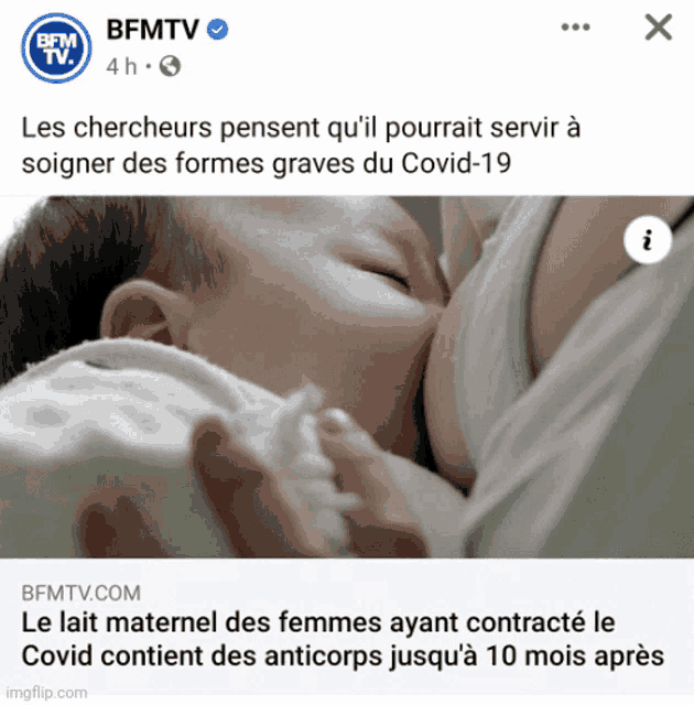 a picture of a woman breastfeeding a baby with bfmtv written on the bottom
