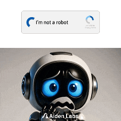 a picture of a robot with blue eyes and the words i 'm not a robot