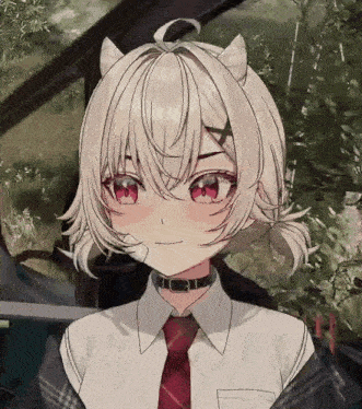 a girl with horns and a choker on her neck