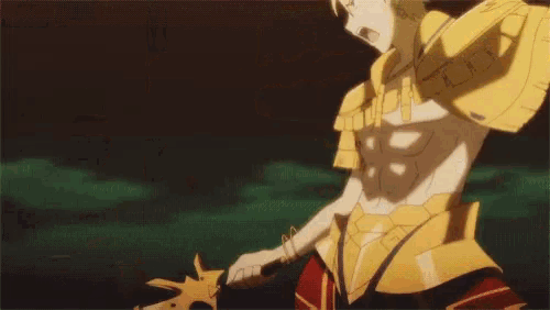 a man is fighting another man with a sword in a dark room with a lot of fire coming out of it .