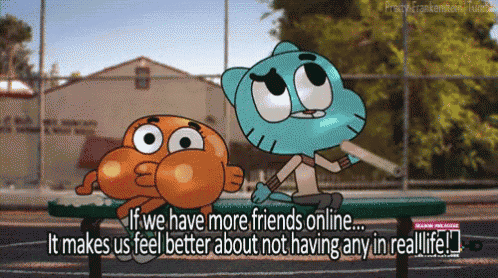 a cartoon of gumball and darwin sitting on a bench