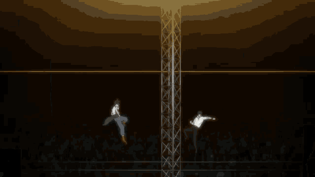 a person is standing in front of a very tall tower