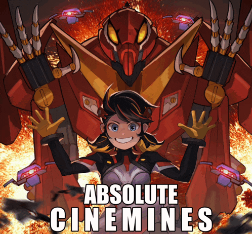 a poster for absolute cinemines with a robot and a girl