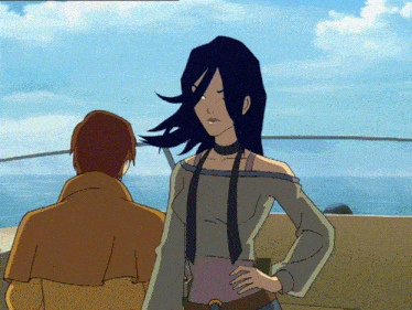 a cartoon of a man and a woman on a boat