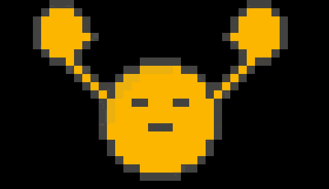 a pixel art illustration of a yellow object with a face on it