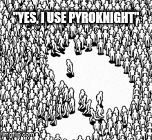 a black and white drawing of a crowd of people standing in a circle .