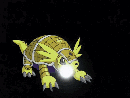 a cartoon character with a light coming out of his mouth