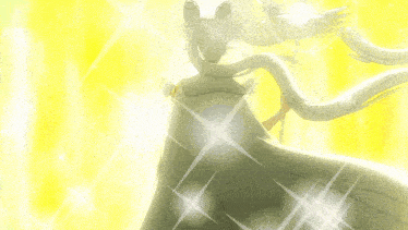 a cartoon character with a long tail is standing in front of a bright yellow background