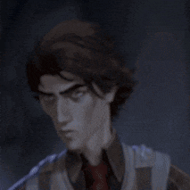 a close up of a cartoon character 's face with a dark background .
