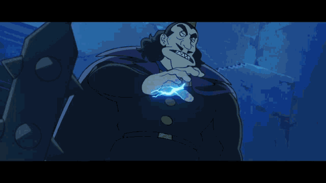 a cartoon character has a lightning bolt coming from his hand