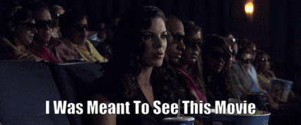 a group of people are watching a movie and a woman says i was meant to see this movie