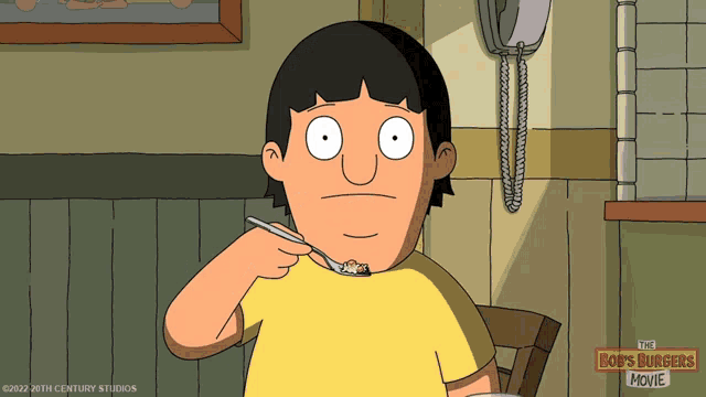 a bob 's burgers movie poster shows a cartoon character eating food