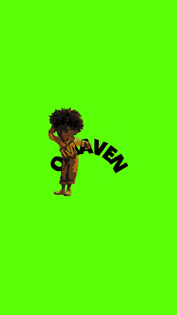 a green screen with a cartoon character and the word omaven on it
