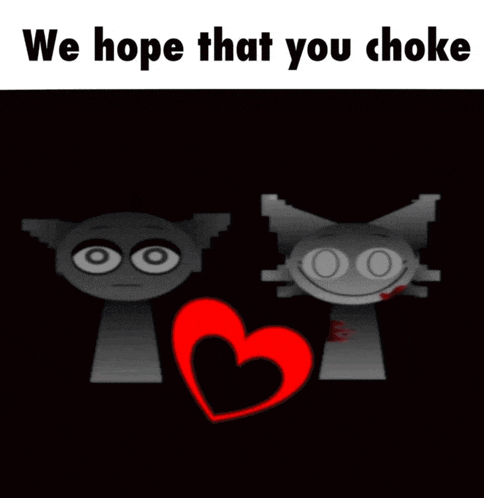 two cartoon characters with a red heart and the words we hope that you choke below them