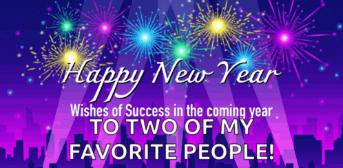 a purple background with fireworks and the words happy new year