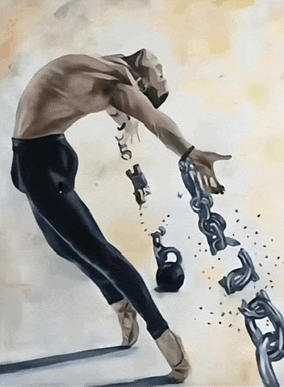 a painting of a man with chains coming off of him