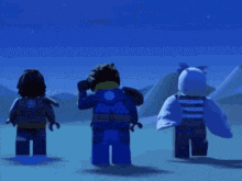three lego figures are standing next to each other with the words will you please
