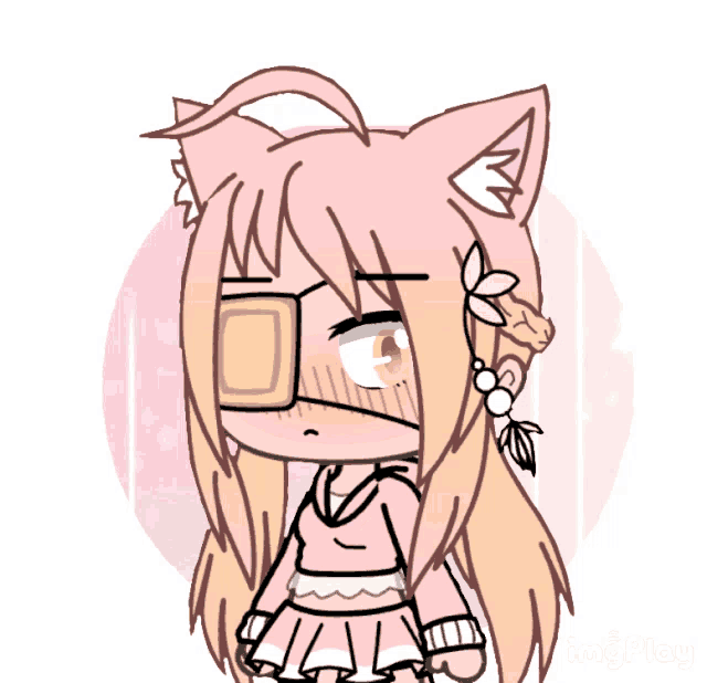 a drawing of a girl with cat ears and a patch on her eye