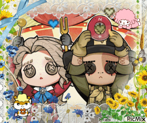 a picture of a man and a woman with flowers and a picmix logo