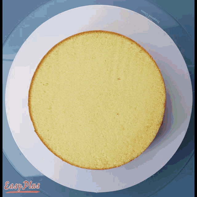a cake sitting on a white plate that says easyplus
