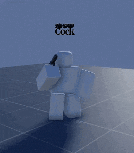 a roblox character is holding a gun and the word cock is visible in the background