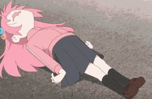 a cartoon girl is laying on the ground with her eyes closed