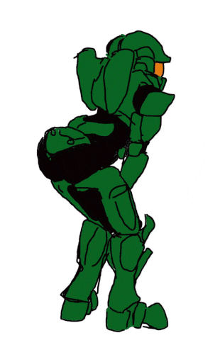 a drawing of a man in a green armor with the number 0 on his leg