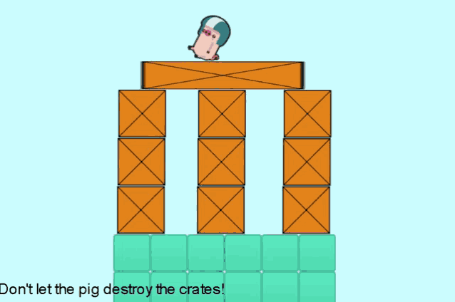 a video game says do n't let the pig destroy the crates on the bottom of the screen