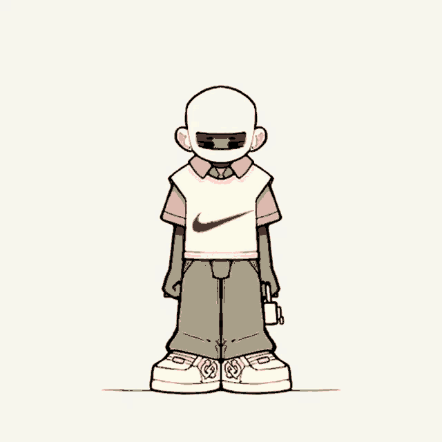 a cartoon of a person wearing a nike shirt and a helmet .