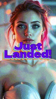 a woman with pink hair has the words just landed written on her face