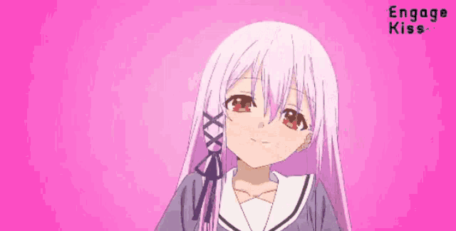 a girl in a school uniform with the words engage kiss on the bottom right