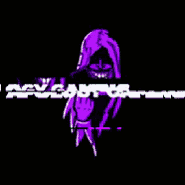 a purple cartoon character with the words apology gaming below it .
