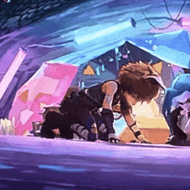 a cartoon character is crawling on the ground