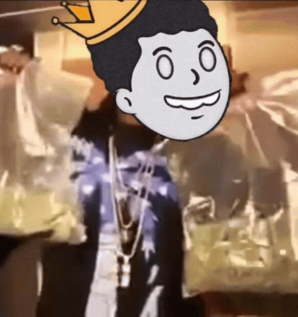 a cartoon of a man wearing a crown and necklaces
