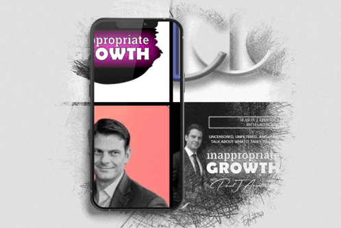 a phone with a picture of a man and the words " appropriate growth " on it