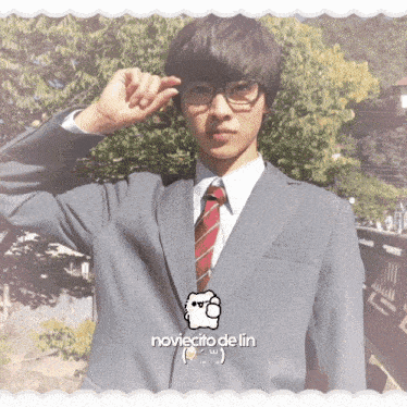 a picture of a man in a suit and tie with noviecito de lin written below him