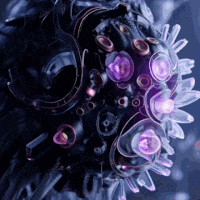 a close up of a purple and black object with purple lights coming out of it .