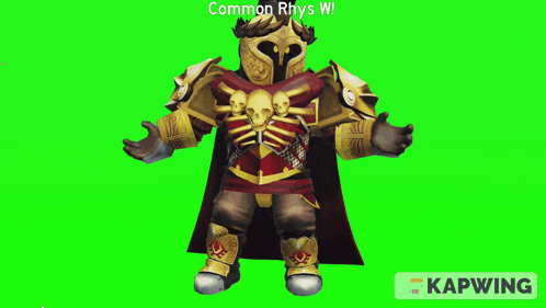 a video game character with a green screen behind him that says kapwing on the bottom