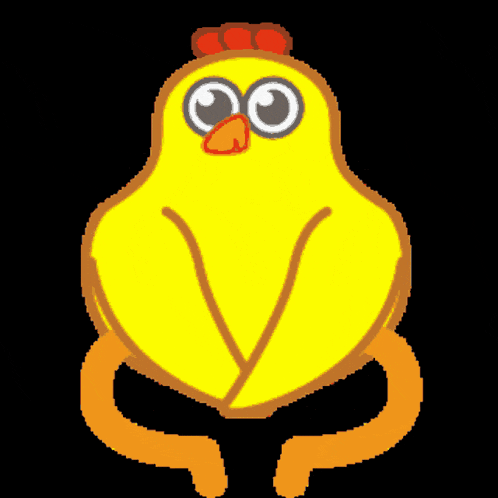 a cartoon chicken with big eyes and orange beak