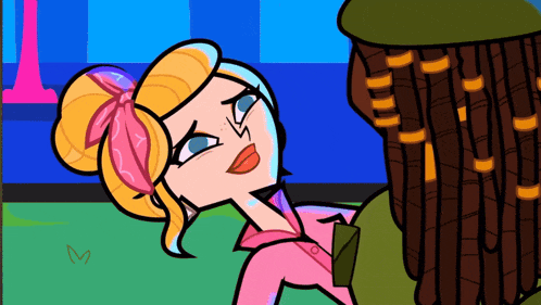 a cartoon of a woman with dreadlocks and a pink bow in her hair