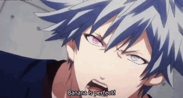 a cartoon character says banana is perfect in a very angry manner