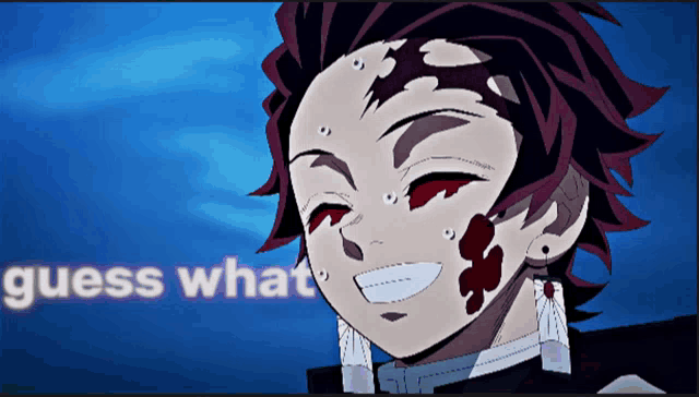 a picture of a man with blood on his face and the words " guess what " below him