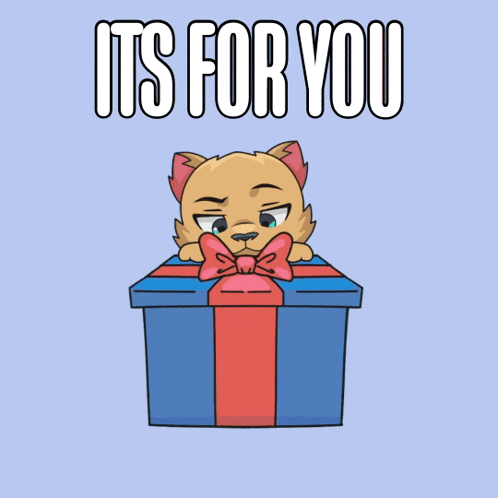 a cat is laying in a gift box with the words " its for you " written above it