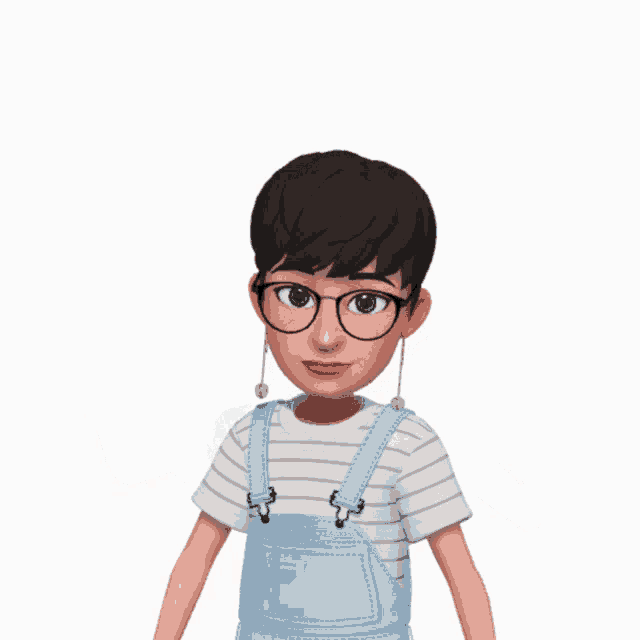a cartoon character wearing overalls and a white shirt