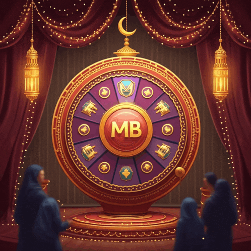 a purple and gold wheel with the letter mb in the center