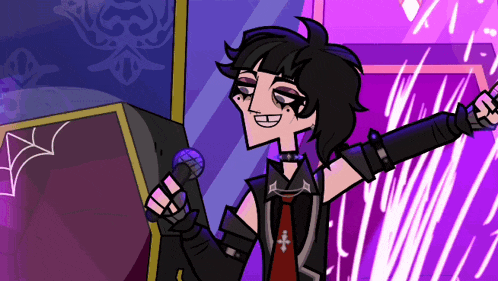 a cartoon of a person holding a microphone