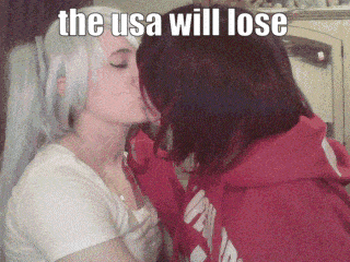 a couple of women kissing with the caption the usa will lose