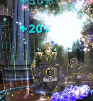 a video game character with a shield and a sword has +209