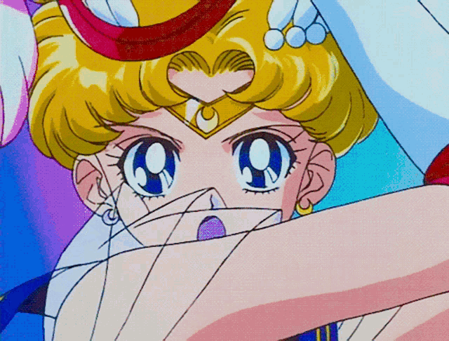 a close up of a cartoon character covering her mouth